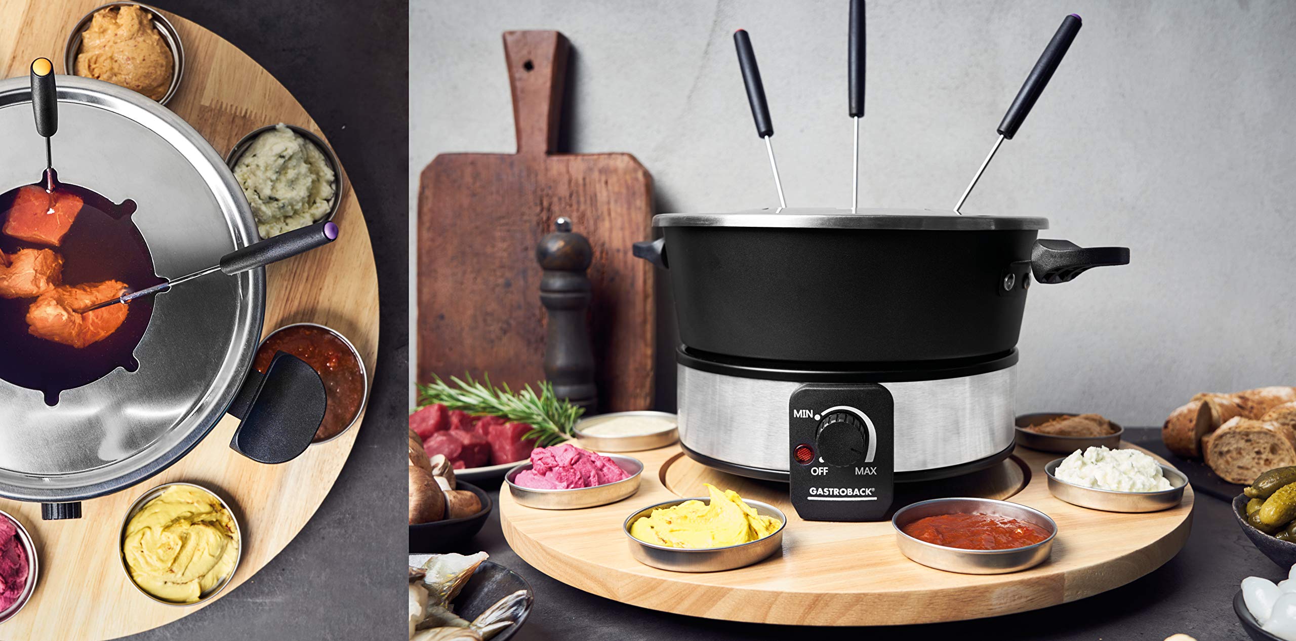 gastroback-42566-fondue-set-mit-drehteller-1-8-l-1000-watt-schwarz-silber image 2